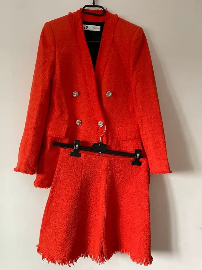 Ensemble tailleur Zara tweed veste blazer + jupe en taille S - photo numéro 13