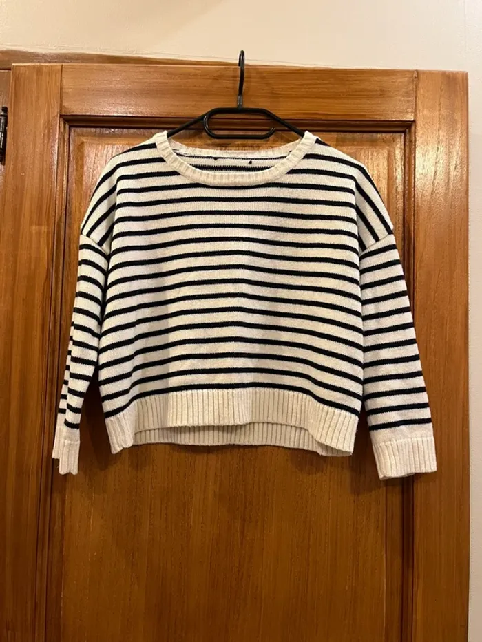 Pull à rayures manche 3/4
