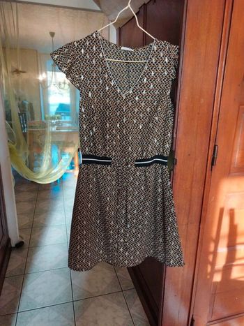 Robe marron col v aztèque Cache Cache S/36