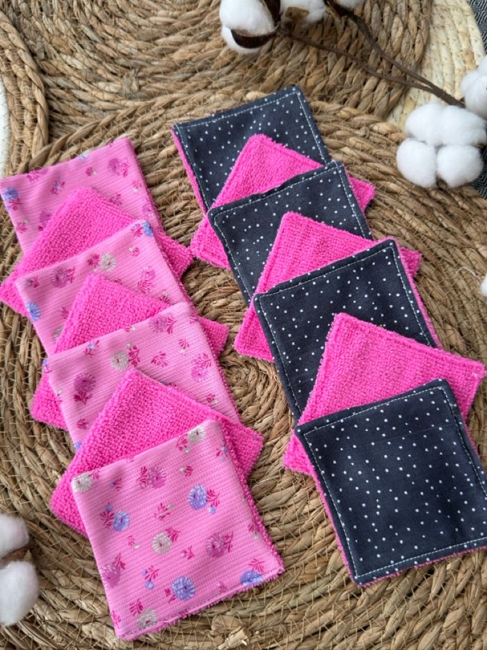 Lingettes lavables en éponge micro fibre lot de 14 Taille 9x9 cm lavable à 30° Création Fait main Ateliersdisa - photo numéro 2