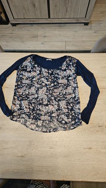 Blouse légère bleue à manches longues, motif fleuri, Aeropostale, taille L