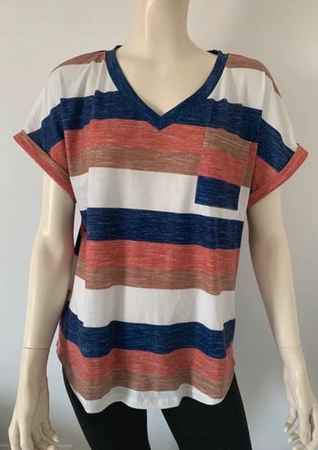 Top / teeshirt rayé coloré coton manches courtes taille L ou 40/42