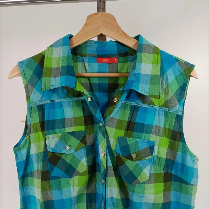 Chemise sans manche à carreaux bleu/vert - T44 - A037 - photo numéro 2