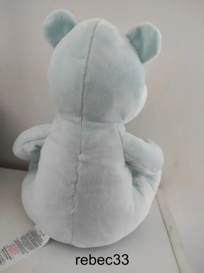 Doudou peluche nounours Hippopotame Bleu Blanc Tom et Kiddy - photo numéro 2