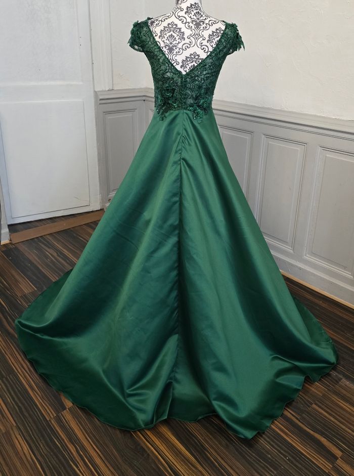 robe cérémonie dentelle et bas satiné vert princesse mariage vert emeraude taille 38 - photo numéro 6