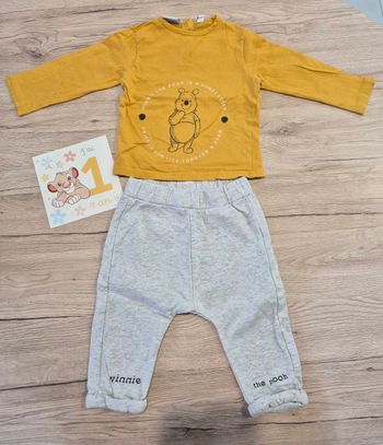 Ensemble Winnie l'ourson jaune et gris, Disney Baby, 12 mois.