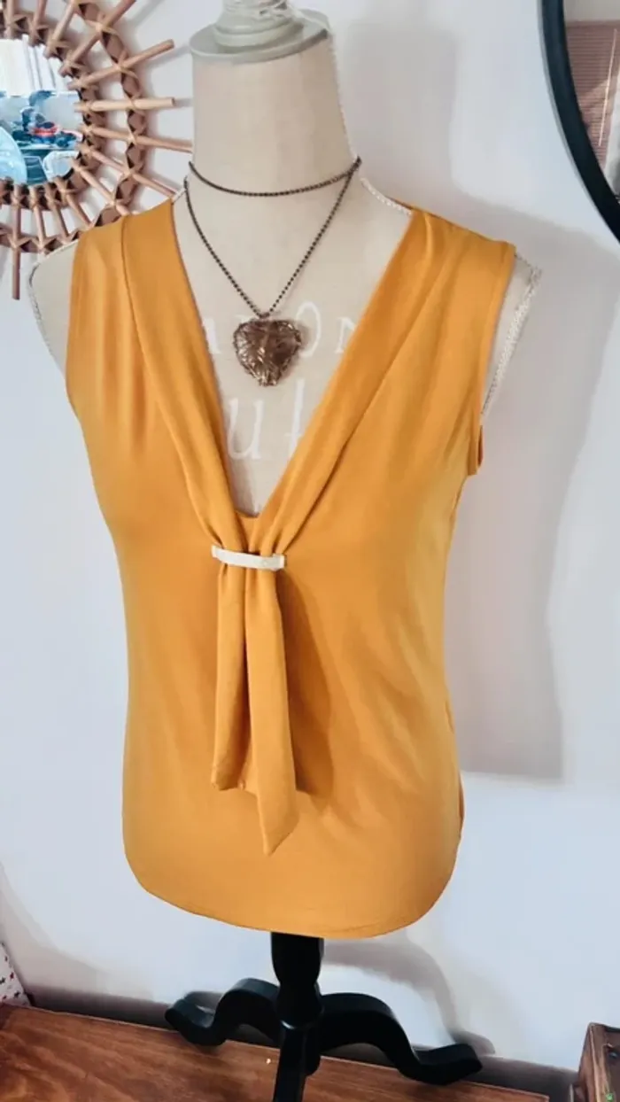 <3 Top cravate stye chemisier mourtarde taille 36 s #LH - photo numéro 2