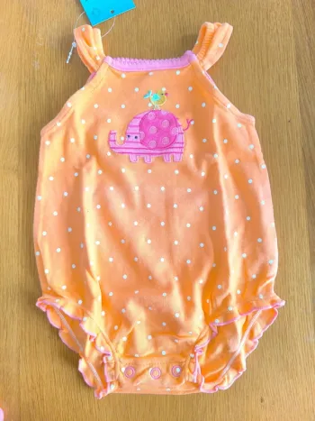 318395 barboteuse orange à pois blanc fille 3 mois fiste moments