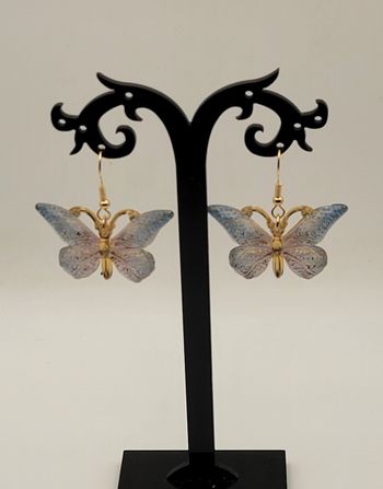 BOUCLES D'OREILLES PAPILLON RESINE DEGRADE BLEU ROSE ! NEUVE !