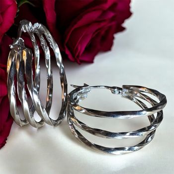 Boucles d'oreilles Créoles Triple Rang - Acier Inoxydable Argenté