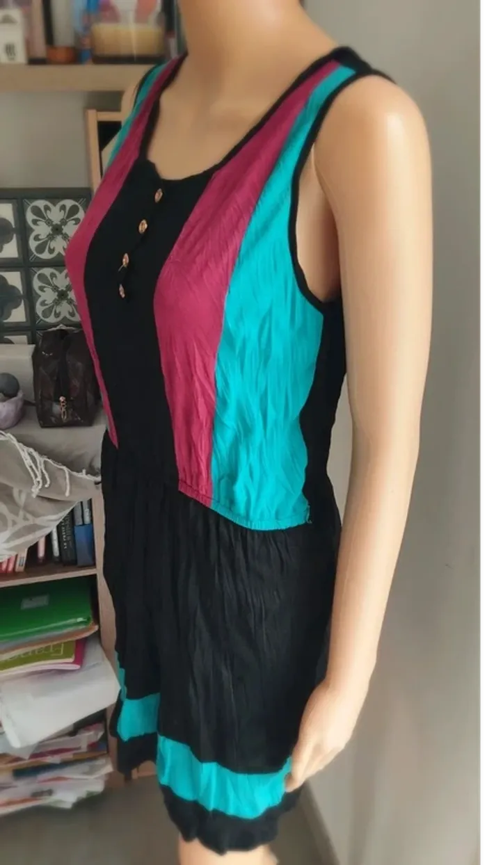 Robe noire taille l/xl bandes rose et verte - photo numéro 7