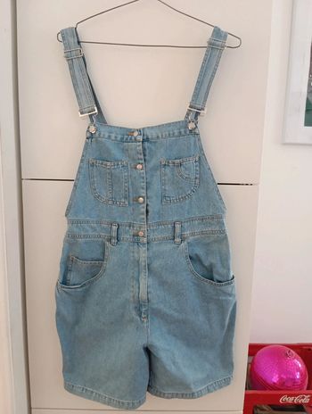 Salopette courte en jean vintage, buste boutonné taille M estimée