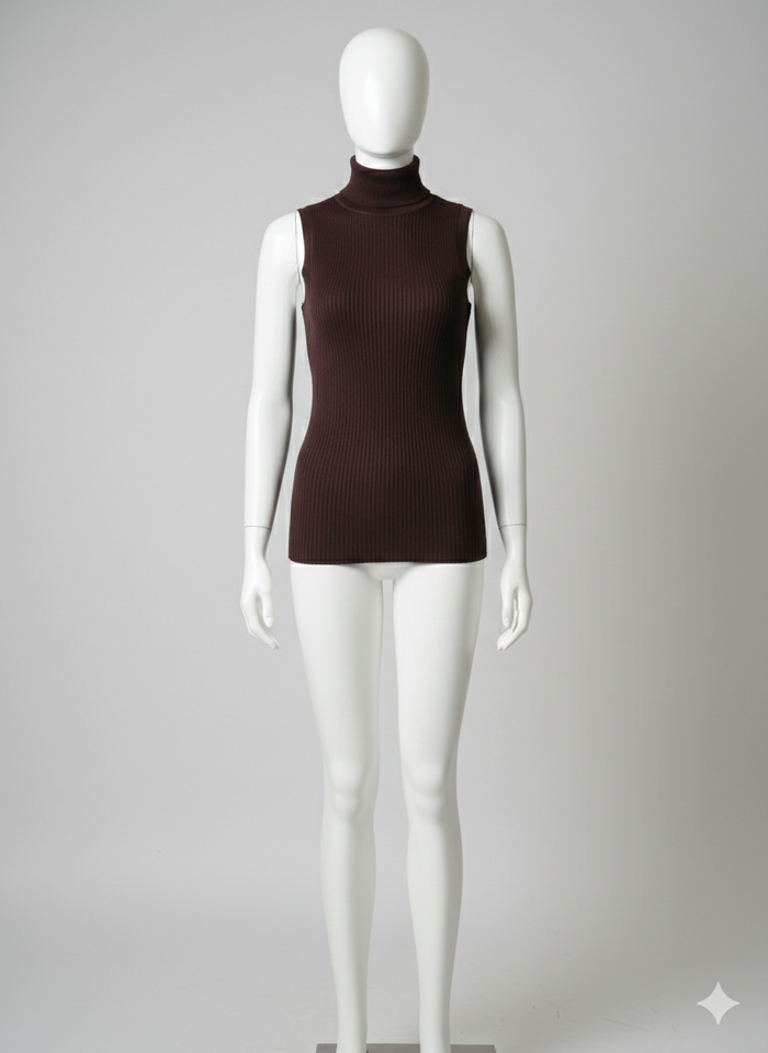 top sans manches col roulé prune côtelé Taille 1 Alain Manoukian Neuf superbe