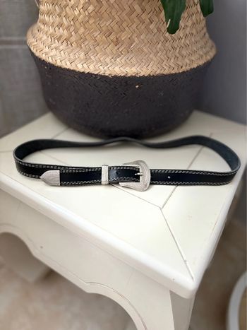 Ceinture Western 100% cuir - noir - boucle argenté - taille 65 cm -