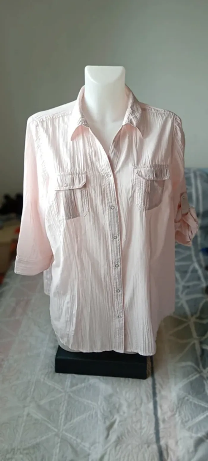 Blouse manches 3/4 ajustables effet plissé avec poches à pression rose femme 46 canda - photo numéro 2