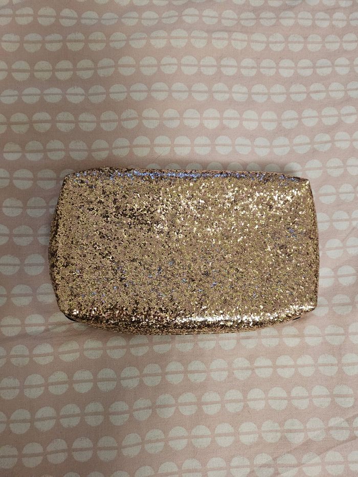 Jolie trousse à maquillage et pinceaux à paillettes couleur bronze - photo numéro 2