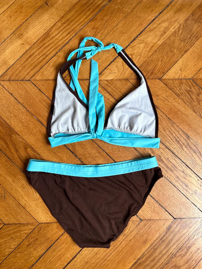 Maillot de bain 2 pièces turquoise et marron Taille 42 - photo numéro 4