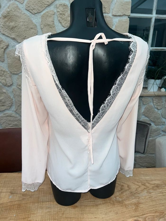 Blouse kilky taille 38 M été femme taille dos nu chemise voilage rose pale dentelle - photo numéro 4