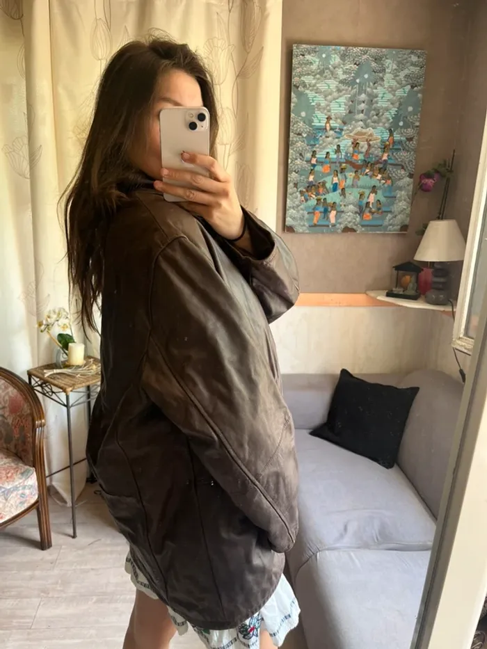 Veste bomber bombardier en cuir vintage rocket rocket vintage bohème champêtre country western - photo numéro 5