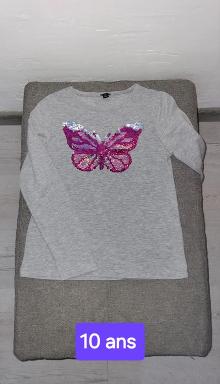 🟣 10 ans Tee Shirt Sequins réversibles Papillon 🟣 - photo numéro 7