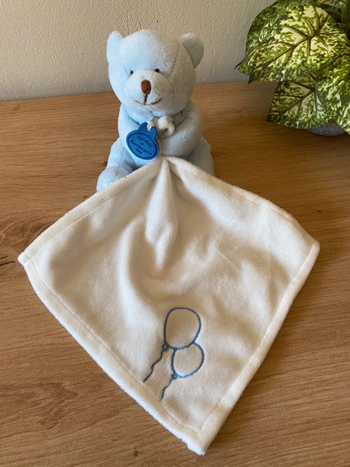 Doudou peluche ours bleu mouchoir blanc ballon doudou et compagnie - photo numéro 2