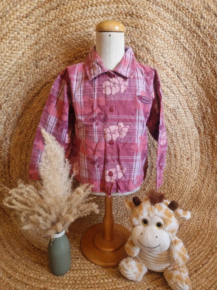 Jolie chemise rose fleurs fille tape à l'œil 5 ans