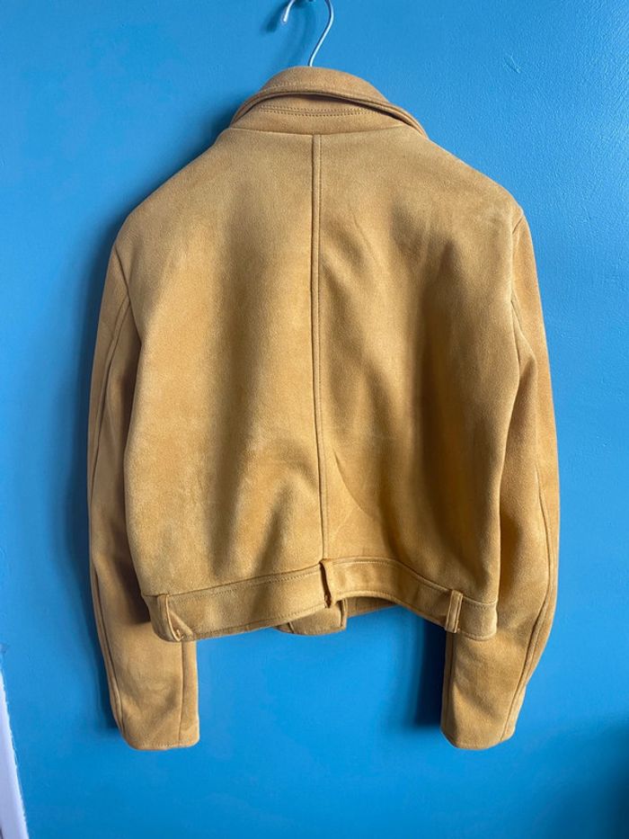 Blouson perfecto style biker en effet daim jaune moutarde - photo numéro 7