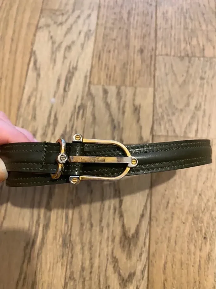 Ceinture fine vintage en cuir kaki made in France - photo numéro 9