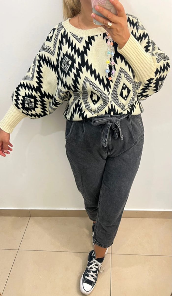 Pull Crème Et Noir Taille 42 - photo numéro 3