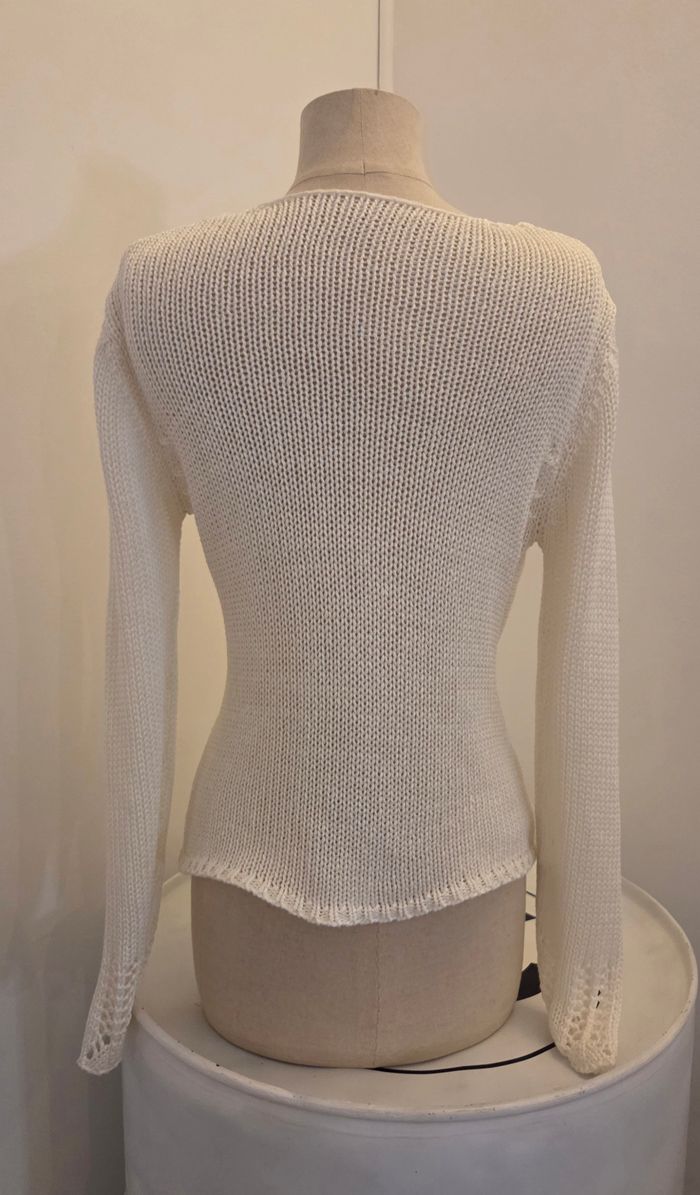 Gilet artisanal en maille ajourée écru 🌾 – gros boutons bois – style bohème chic – excellent état - photo numéro 5