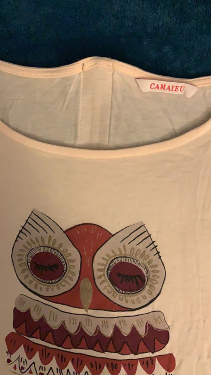 Tee shirt hibou camaïeu rose clair - photo numéro 2