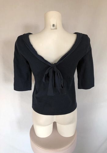 Haut manches trois quarts lavallière bleu marine texturé Bonobo taille 34 comme neuf