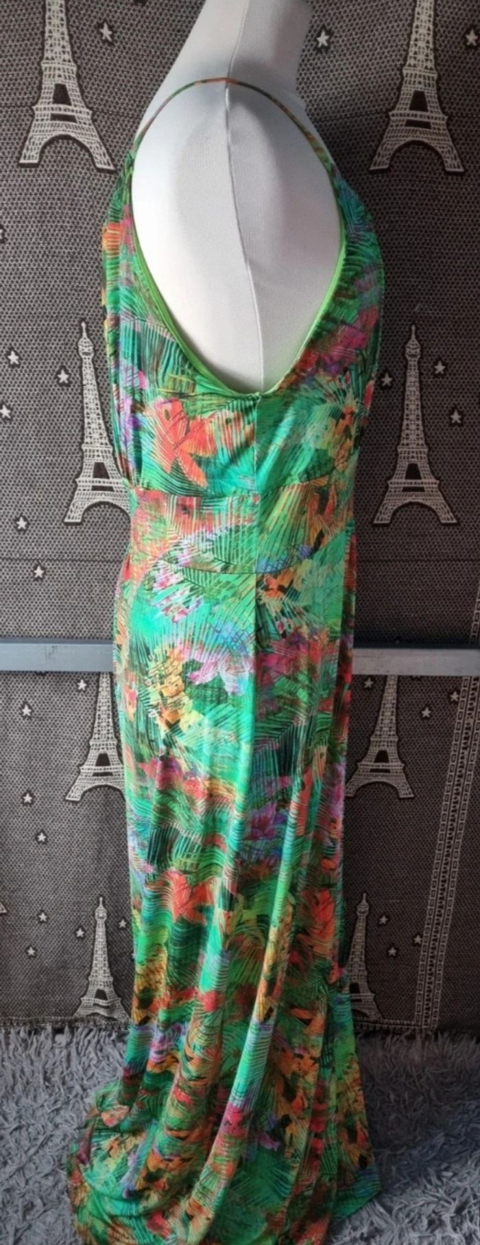 Robe longue d'été verte à motifs tropical taille 46-48 - photo numéro 7