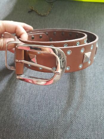 Ceinture marron strass bleu 100cm x 3,5cm