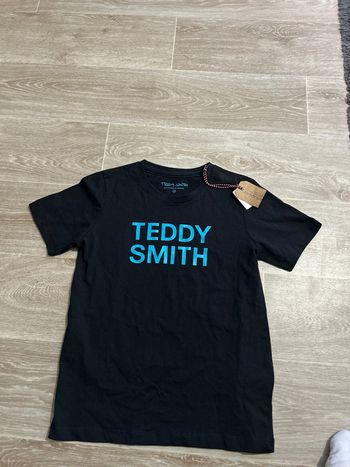 T-shirt Teddy smith noir logo bleu ciel 9-10ans