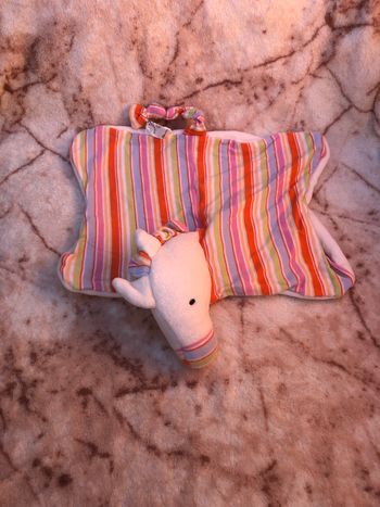 Doudou plat cheval licorne rayé orange bleu blanc Baby Love Kathe Kruse