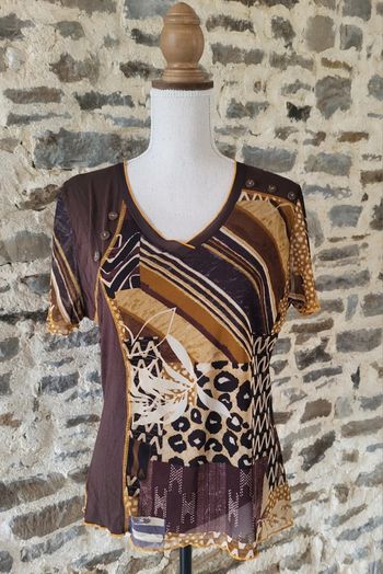 T-shirt blouse manches courtes à motifs Breal Taille 40
