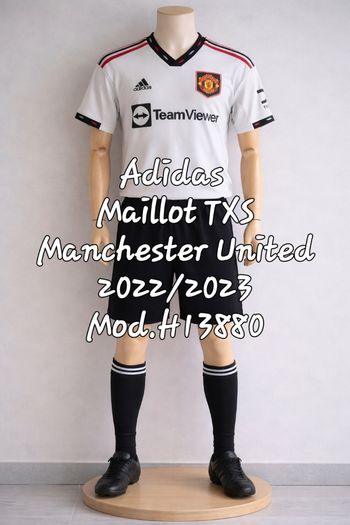 Adidas Maillot Extérieur Foot-TXS-Col V&Blanc-Ecusson Manchester United 2022/2023 Mod.H13880