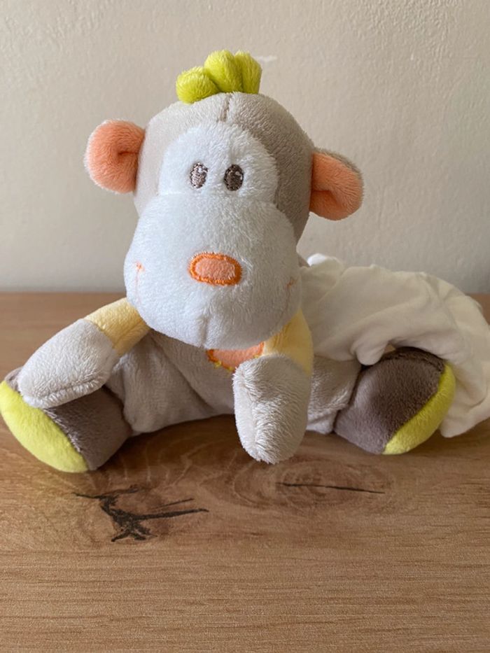 Doudou singe marron beige vert mouchoir sucre d orge - photo numéro 2