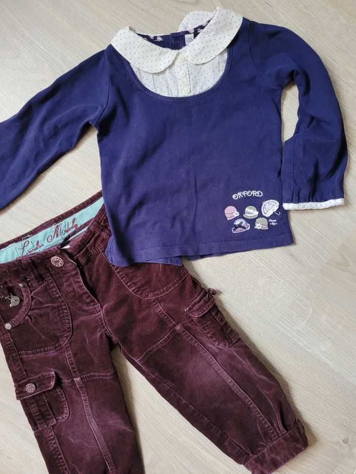 Pantalon velours et tee-shirt manches longues col chemise 24 mois 86 cm Sergent-major - photo numéro 4