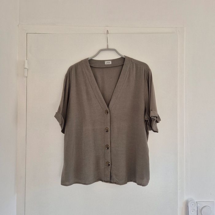 Chemise à manches courtes unie lin kaki - Pimkie- Taille L : 40 - 42
