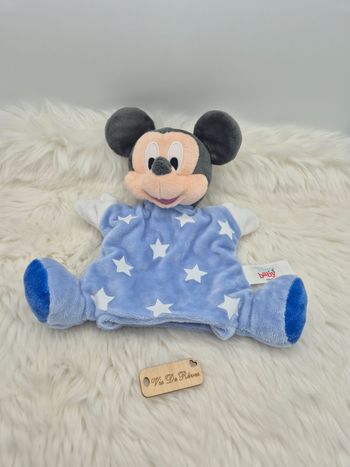 Doudou peluche Marionnette Mickey bleu étoiles Disney Baby