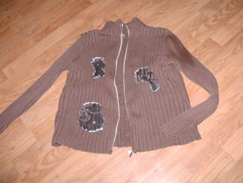 Gilet QUING marron empiècements tissus taille 38 TBE