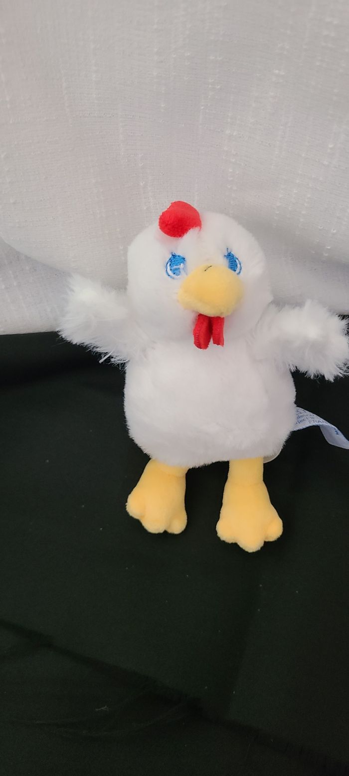 Mini peluche coq poulet blanc yeux bleus GIPSY