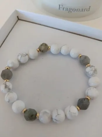 Bracelet pierres naturelles howlite et labradorite