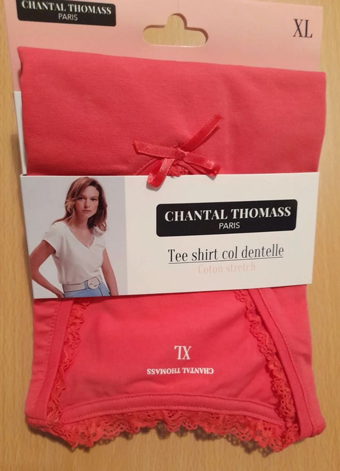 Taille L/XL Chantal Thomass t-shirt coton col dentelle
