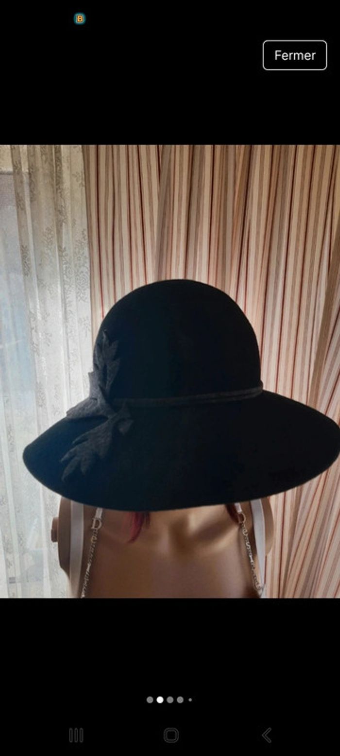 Chapeau femme noir en 100% laine 56cm - photo numéro 2