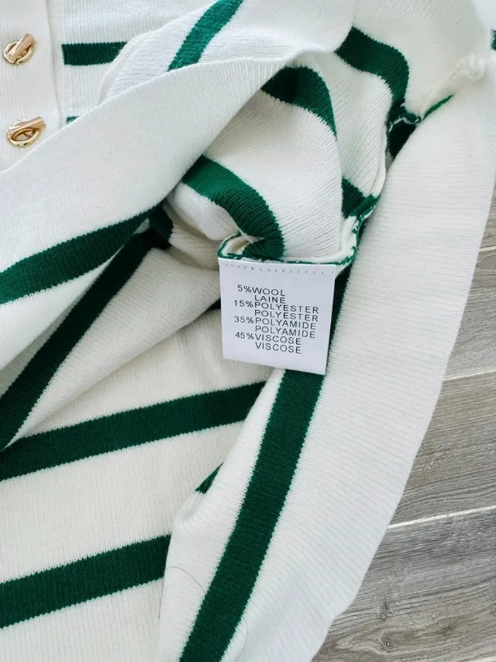 Pull femme blanc cassé et rayé vert sapin - photo numéro 2