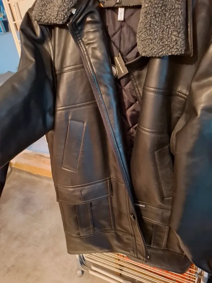 Magnifique manteau chaud neuf homme en simili cuir - photo numéro 8