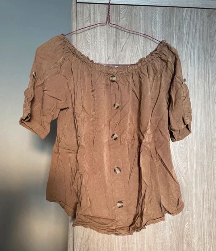 Blouse manches courtes kaki / marron boutons